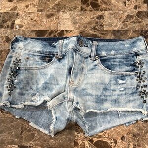 Distressed Denim Studded Women's Shorts